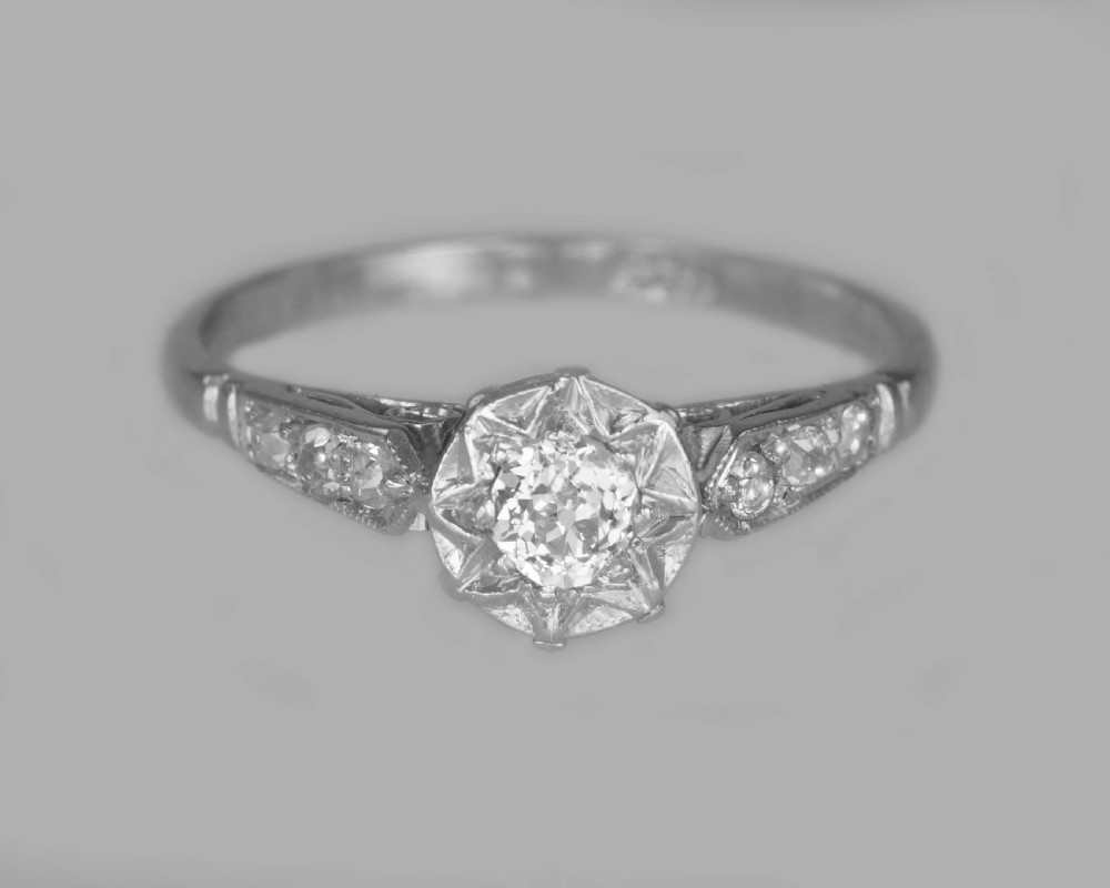 Antique 0.5ct Old European Cut Diamond Solitaire Platinum Edwardian Ring ca.1910 View IV
