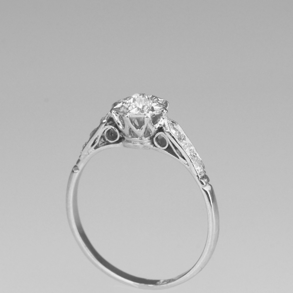 Antique 0.5ct Old European Cut Diamond Solitaire Platinum Edwardian Ring ca.1910 View X