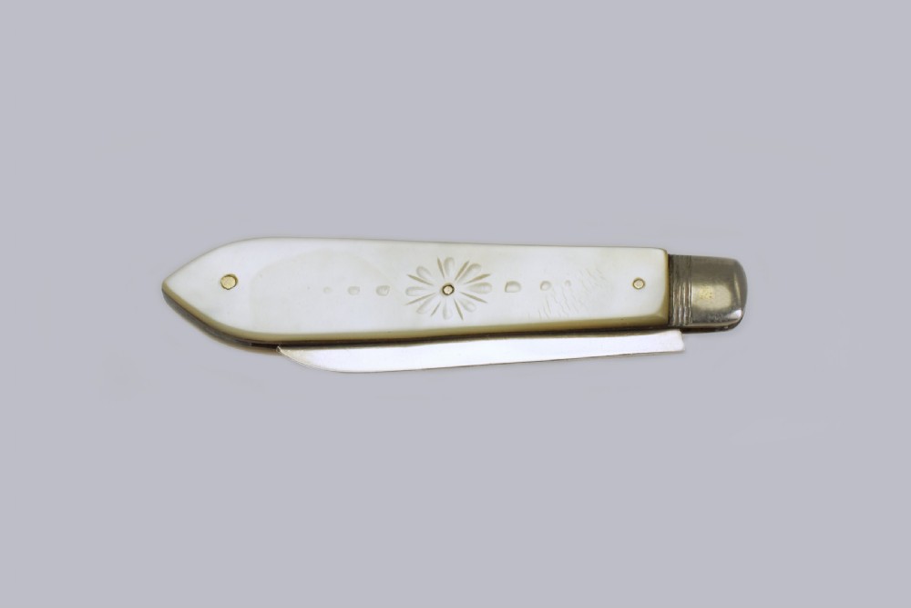 Antique Fruit Knife Silver Blade Ornate Mother of Pearl Handle William Needham Victorian Folding Pen Knife
 View VI