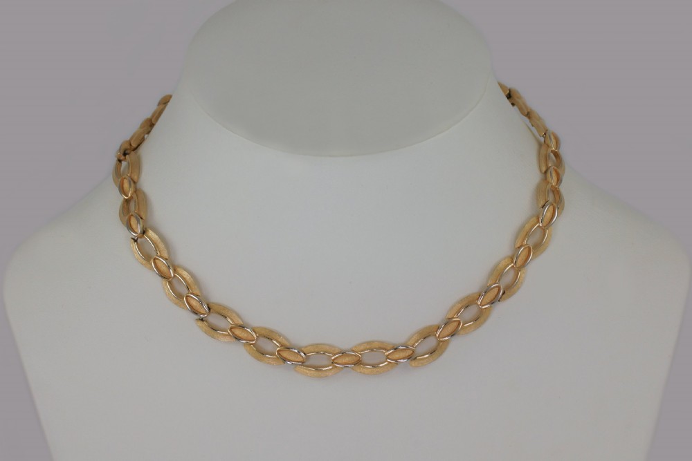 Vintage Trifari Link Chain Necklace & Bracelet Set 1960's Signed Crown & T Charm  View III