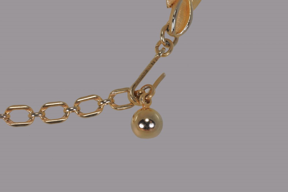 Vintage Trifari Link Chain Necklace & Bracelet Set 1960's Signed Crown & T Charm  View X