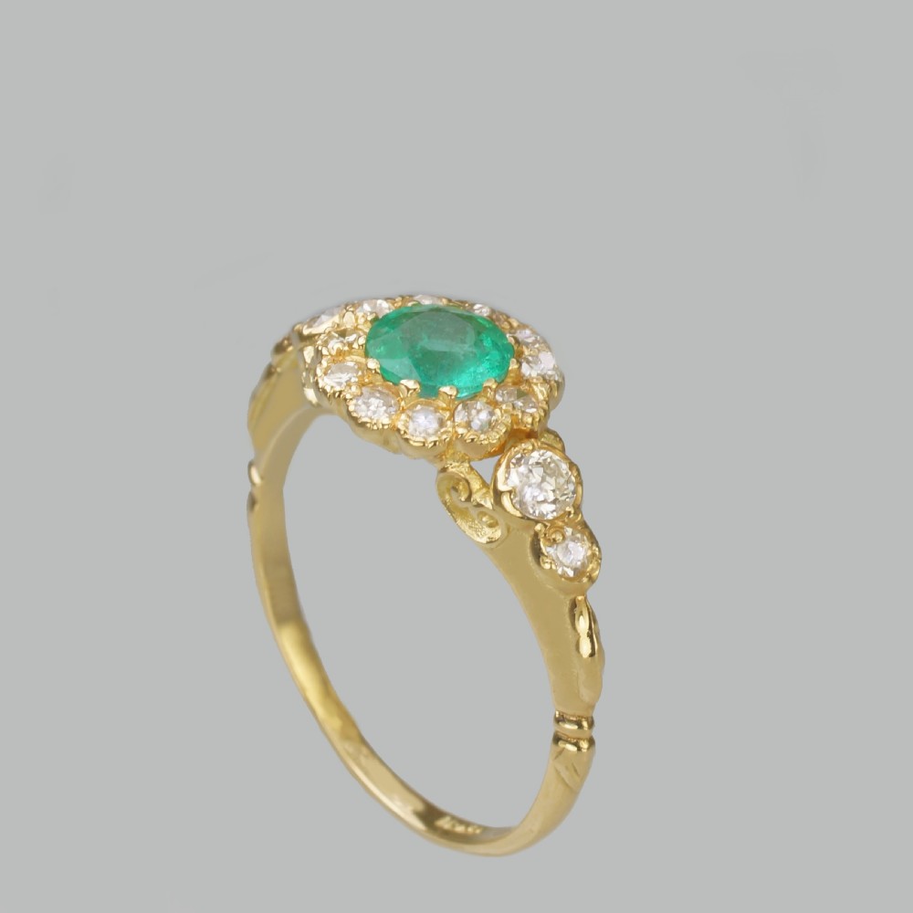 Victorian Emerald & Old Cut Diamond 18ct Gold Antique Cluster Ring circa 1890  View III