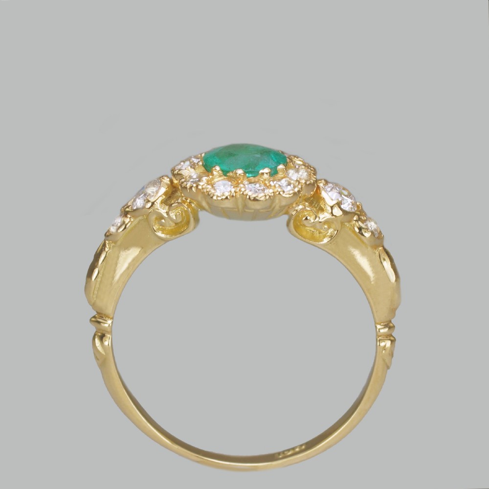 Victorian Emerald & Old Cut Diamond 18ct Gold Antique Cluster Ring circa 1890  View VI