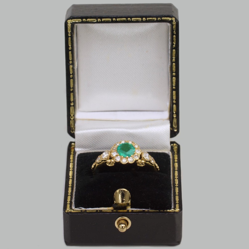 Victorian Emerald & Old Cut Diamond 18ct Gold Antique Cluster Ring circa 1890  View XII