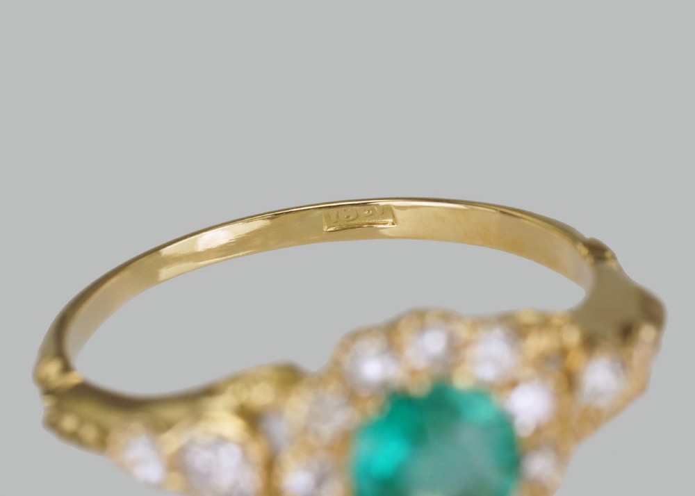 Victorian Emerald & Old Cut Diamond 18ct Gold Antique Cluster Ring circa 1890  View XIII