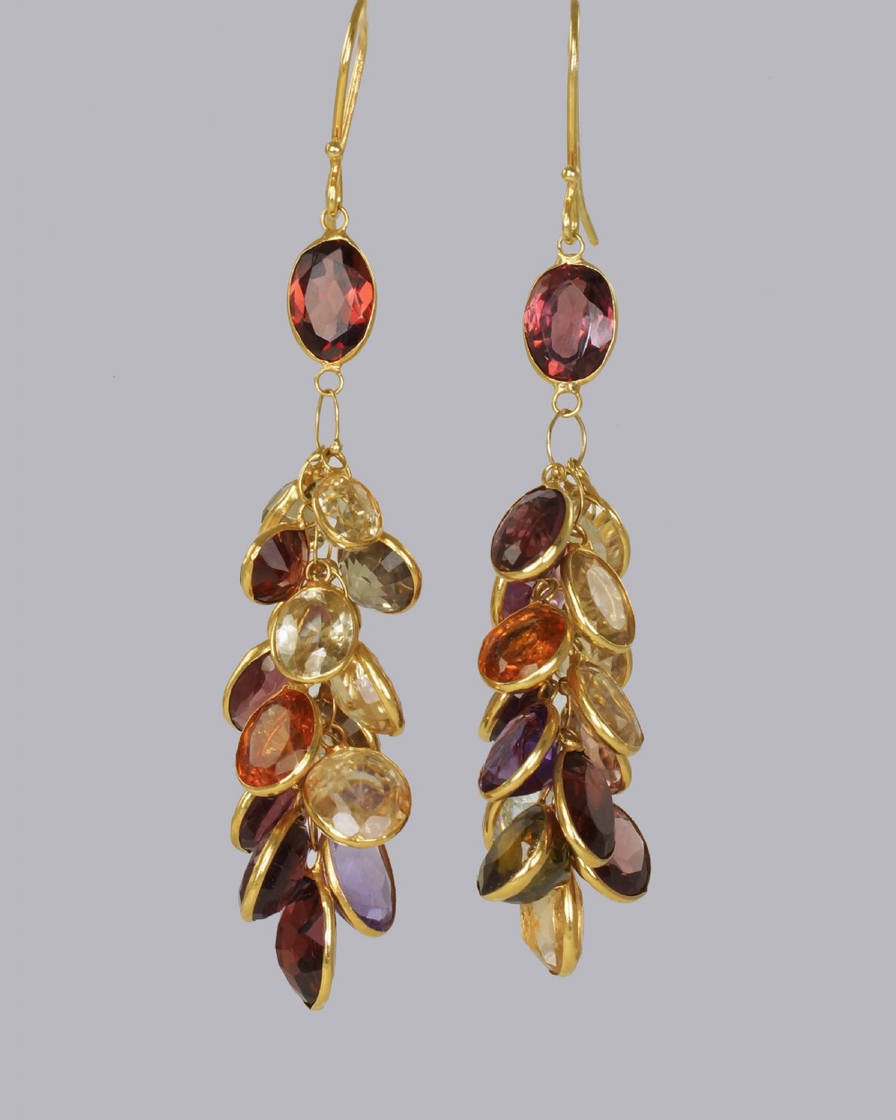 Vintage Multi Gem Chandelier Earrings 18ct Gold 1960's Tutti Fruity 2