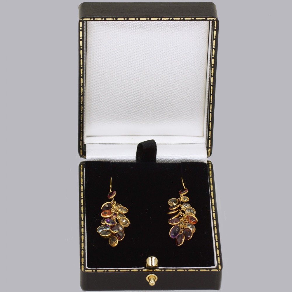 Vintage Multi Gem Chandelier Earrings 18ct Gold 1960's Tutti Fruity 2