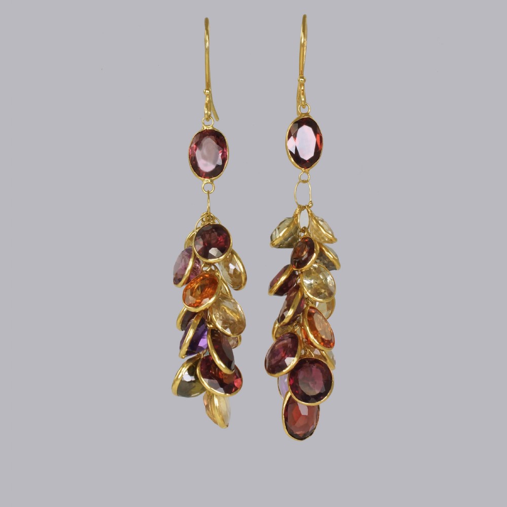 Vintage Multi Gem Chandelier Earrings 18ct Gold 1960's Tutti Fruity 2