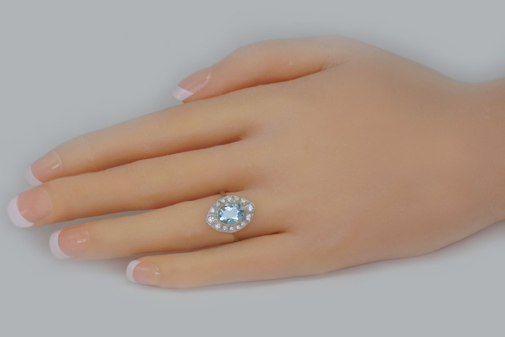 Art Deco Aquamarine & Diamond Platinum Ring Authentic 1920's Antique Dress Ring View II