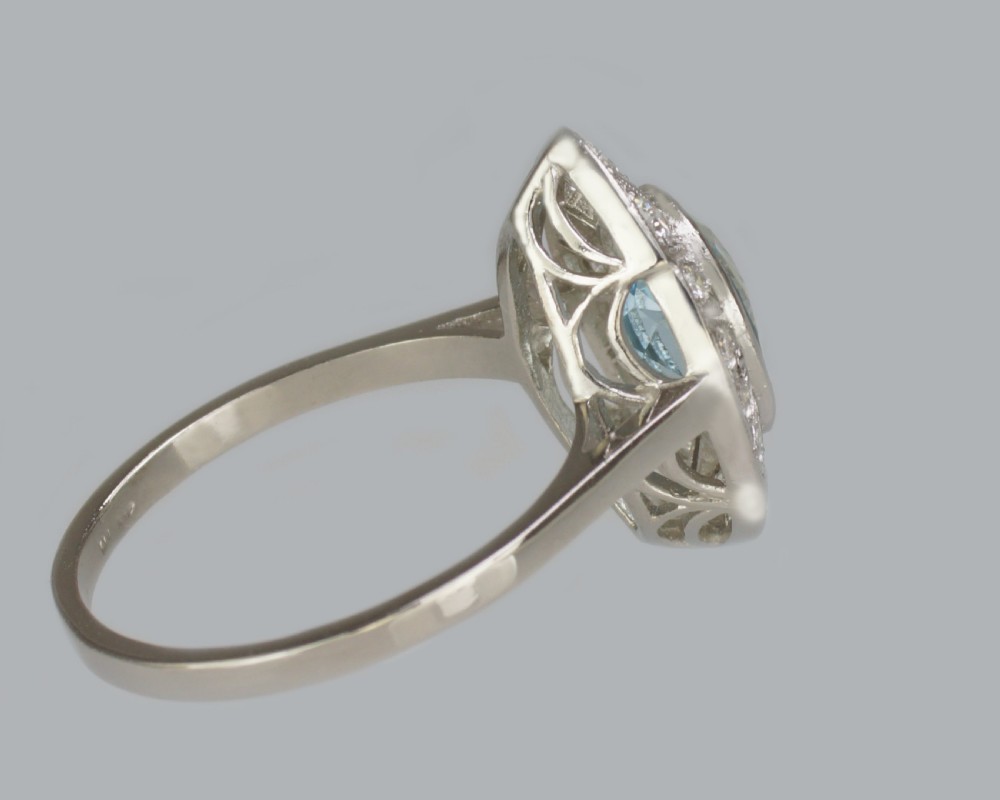 Art Deco Aquamarine & Diamond Platinum Ring Authentic 1920's Antique Dress Ring View V