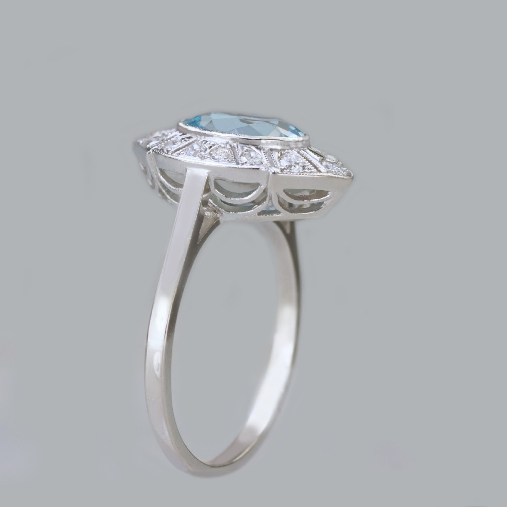 Art Deco Aquamarine & Diamond Platinum Ring Authentic 1920's Antique Dress Ring View VII