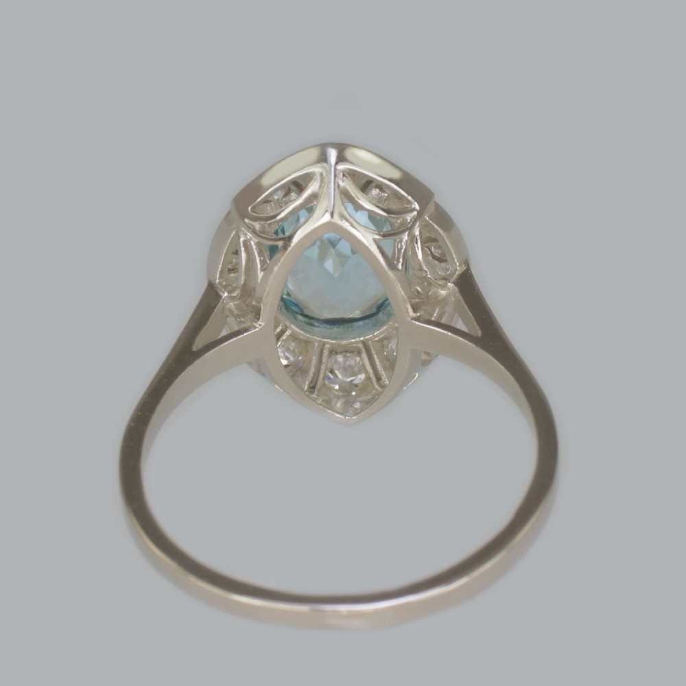 Art Deco Aquamarine & Diamond Platinum Ring Authentic 1920's Antique Dress Ring View IX