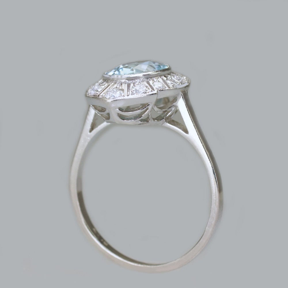 Art Deco Aquamarine & Diamond Platinum Ring Authentic 1920's Antique Dress Ring View X