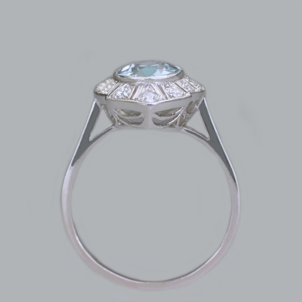Art Deco Aquamarine & Diamond Platinum Ring Authentic 1920's Antique Dress Ring View XI