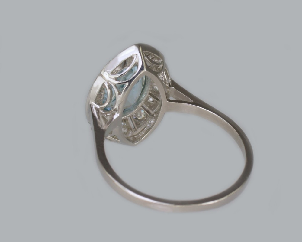 Art Deco Aquamarine & Diamond Platinum Ring Authentic 1920's Antique Dress Ring View XIII