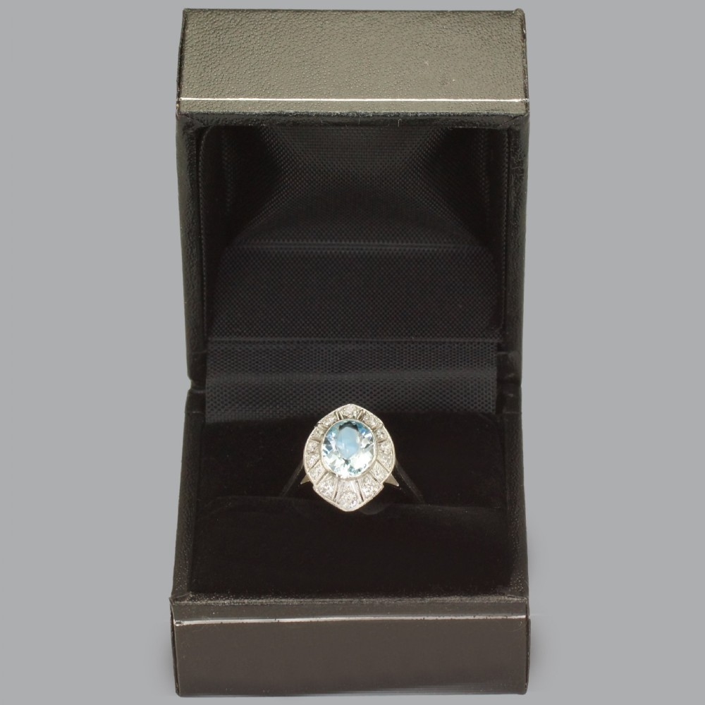 Art Deco Aquamarine & Diamond Platinum Ring Authentic 1920's Antique Dress Ring View XV