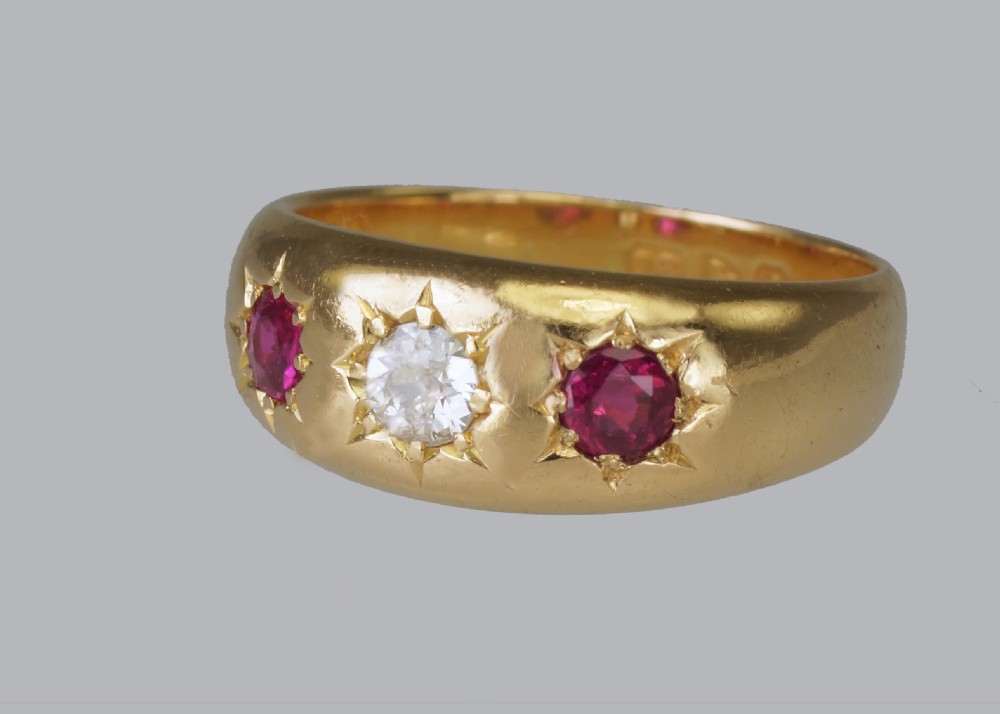 Edwardian Ruby & Old Cut Diamond 18ct Gold Antique Ring Hallmarked Chester 1905 View III