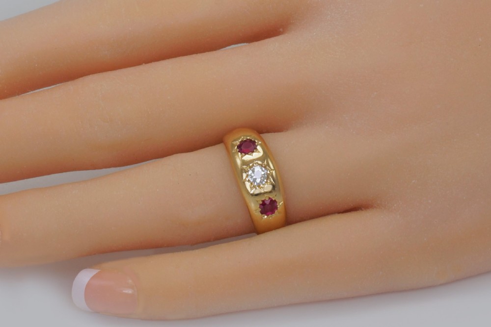 Edwardian Ruby & Old Cut Diamond 18ct Gold Antique Ring Hallmarked Chester 1905 View VI