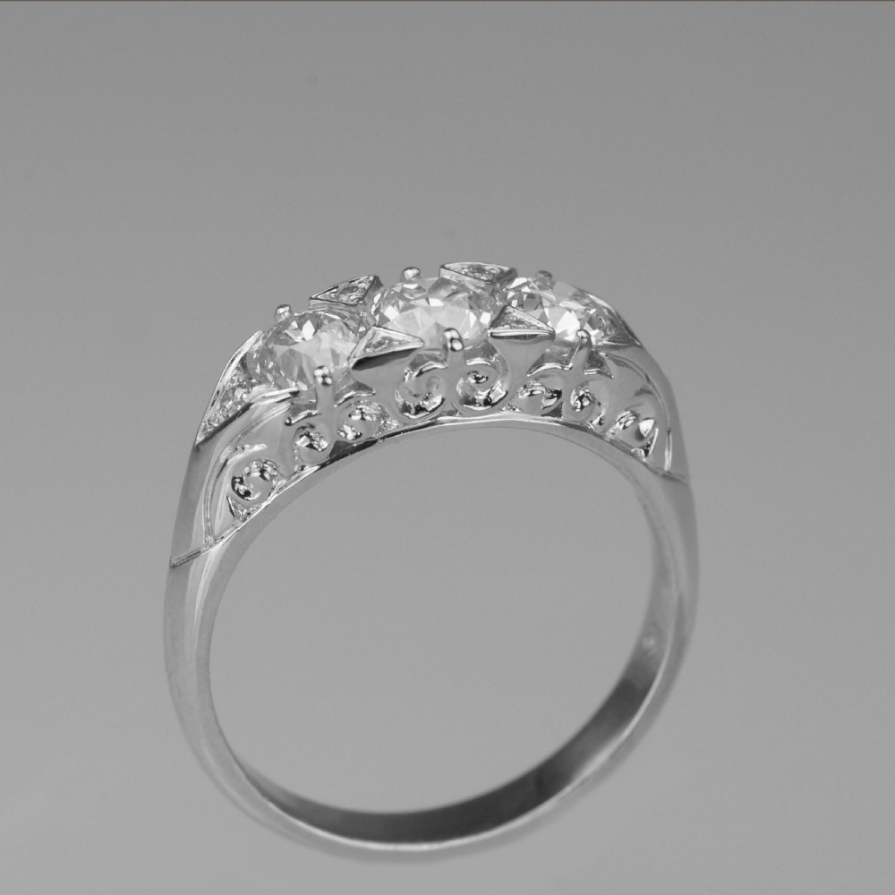 Diamond Trilogy Ring 18ct White Gold 3 Stone 1.30ct Diamond Engagement Ring View VI