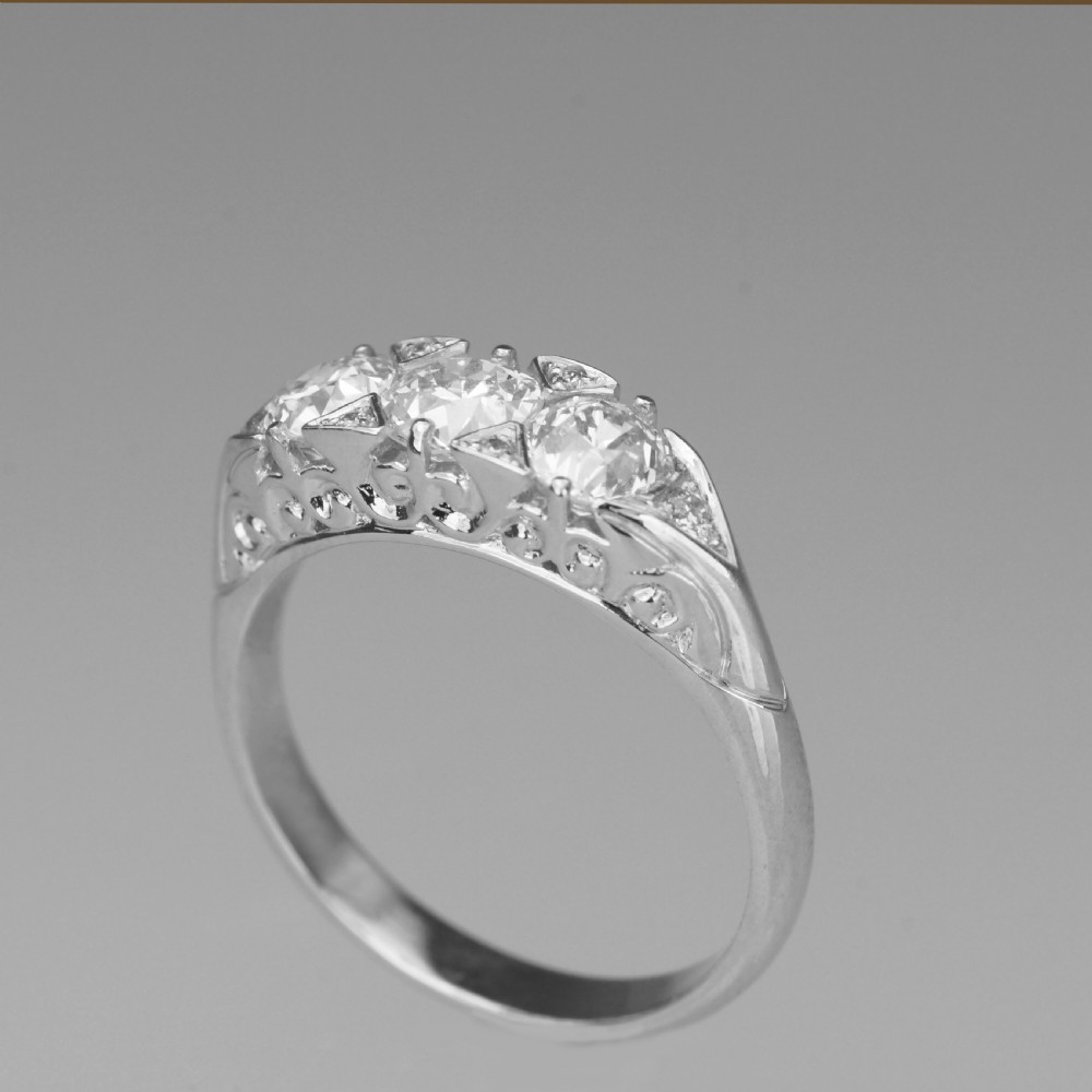Diamond Trilogy Ring 18ct White Gold 3 Stone 1.30ct Diamond Engagement Ring View XI