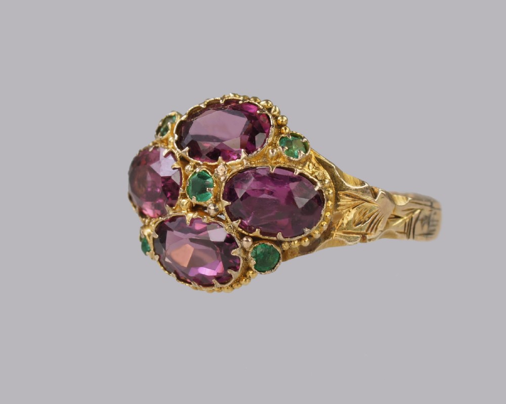 Victorian Garnet & Emerald Antique Ring Hallmarked 12ct Gold Birmingham 1869 View IV