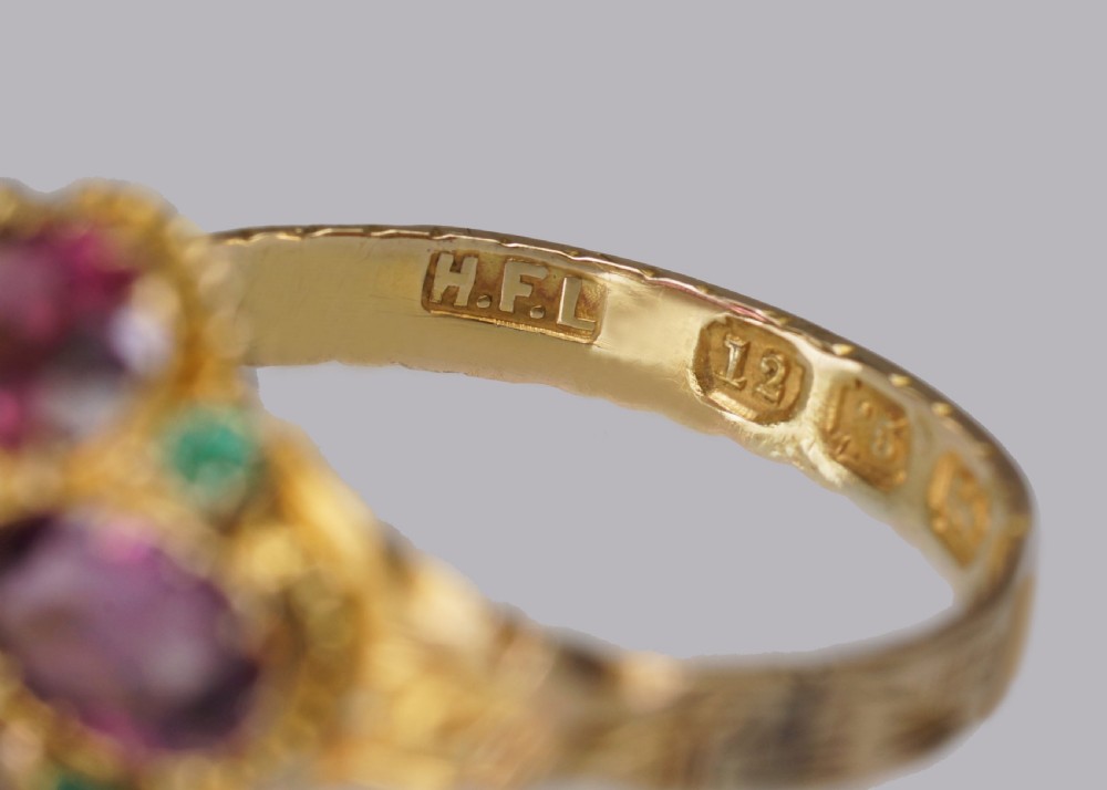 Victorian Garnet & Emerald Antique Ring Hallmarked 12ct Gold Birmingham 1869 View V