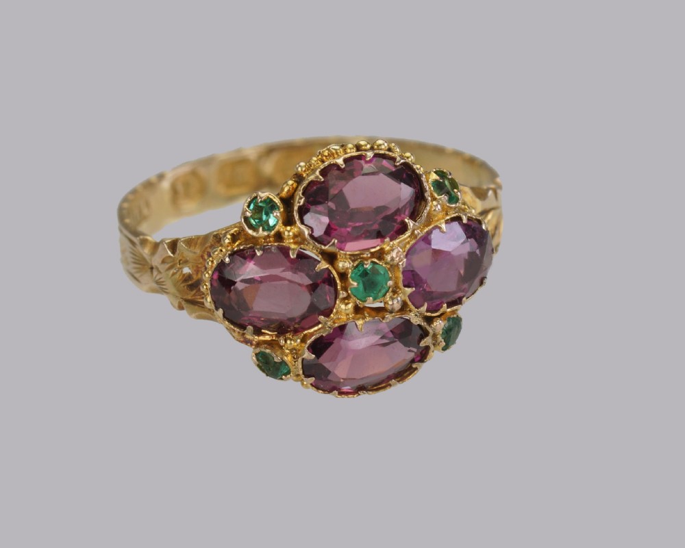 Victorian Garnet & Emerald Antique Ring Hallmarked 12ct Gold Birmingham 1869 View VI