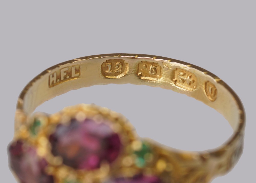 Victorian Garnet & Emerald Antique Ring Hallmarked 12ct Gold Birmingham 1869 View VII