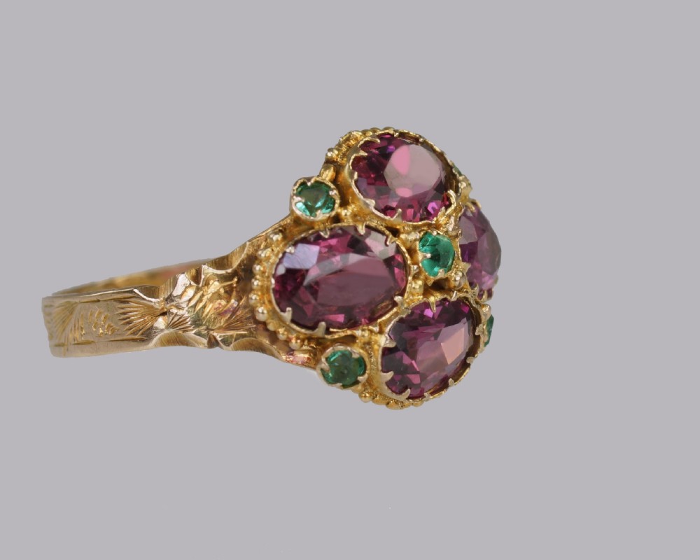 Victorian Garnet & Emerald Antique Ring Hallmarked 12ct Gold Birmingham 1869 View VIII