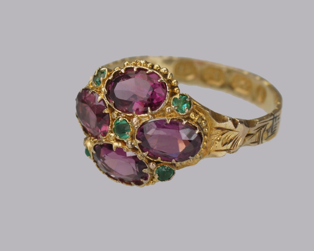 Victorian Garnet & Emerald Antique Ring Hallmarked 12ct Gold Birmingham 1869 View IX