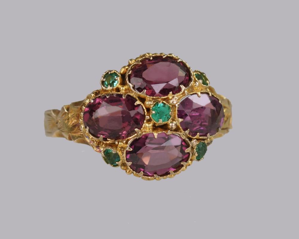 Victorian Garnet & Emerald Antique Ring Hallmarked 12ct Gold Birmingham 1869 View X