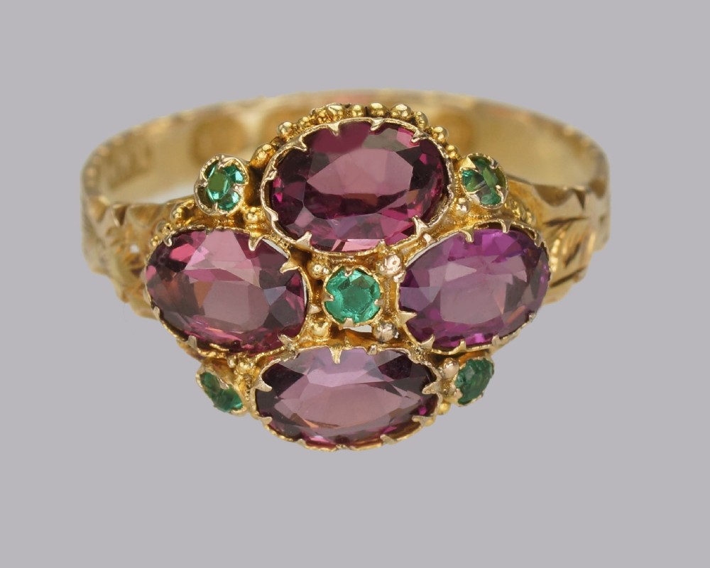 Victorian Garnet & Emerald Antique Ring Hallmarked 12ct Gold Birmingham 1869 View XI
