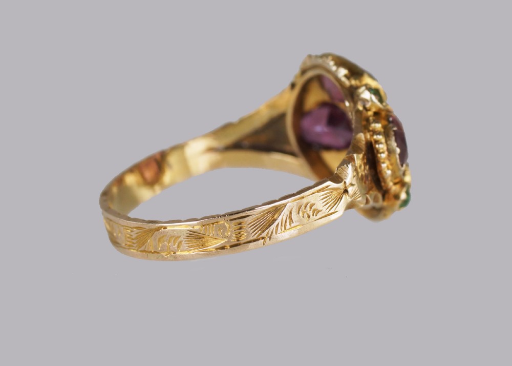 Victorian Garnet & Emerald Antique Ring Hallmarked 12ct Gold Birmingham 1869 View XIII