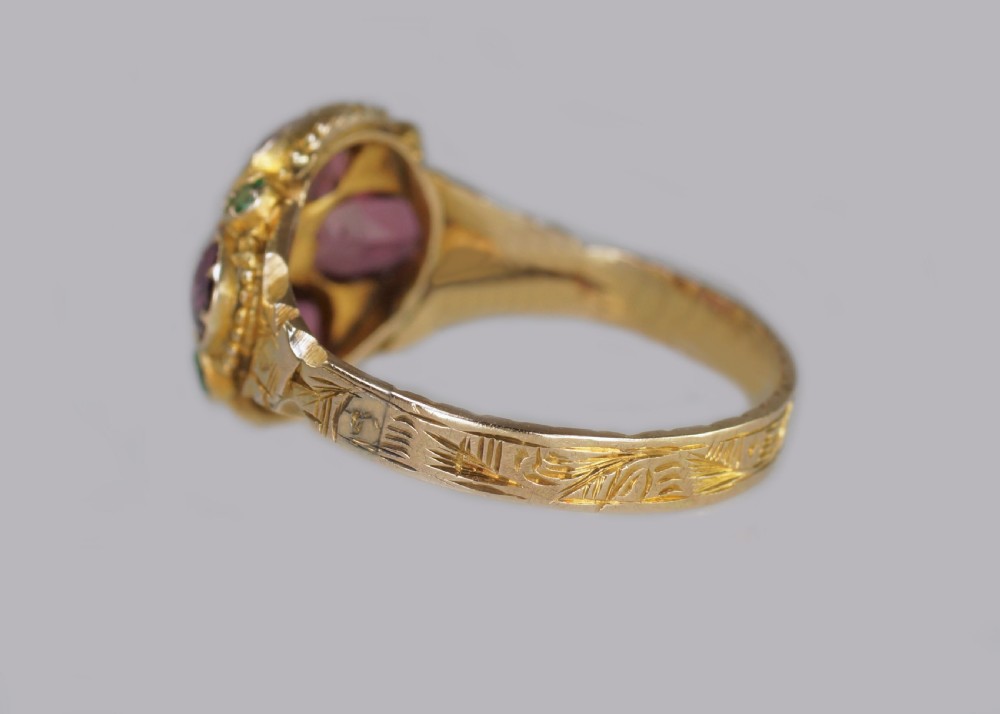 Victorian Garnet & Emerald Antique Ring Hallmarked 12ct Gold Birmingham 1869 View XIV