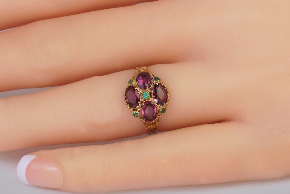 Victorian Garnet & Emerald Antique Ring Hallmarked 12ct Gold Birmingham 1869 View XV