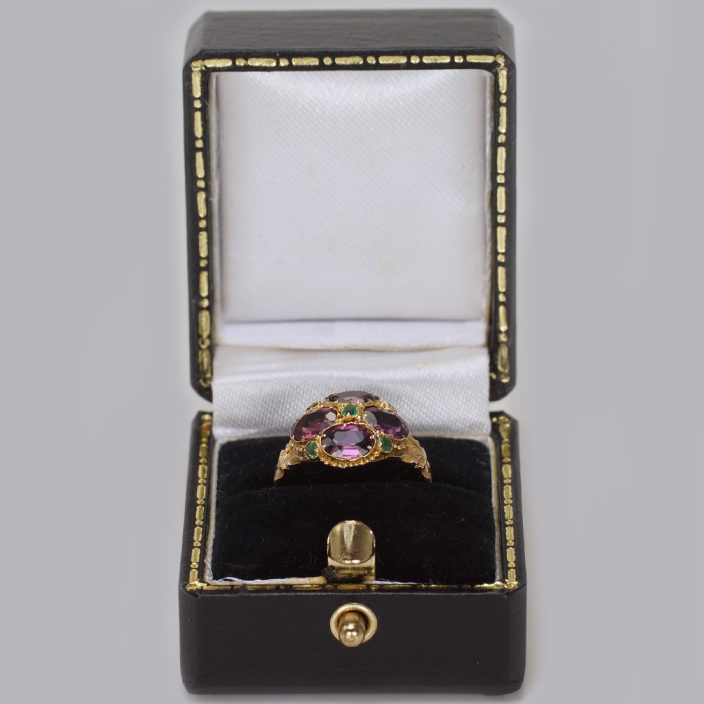 Victorian Garnet & Emerald Antique Ring Hallmarked 12ct Gold Birmingham 1869 View XVI