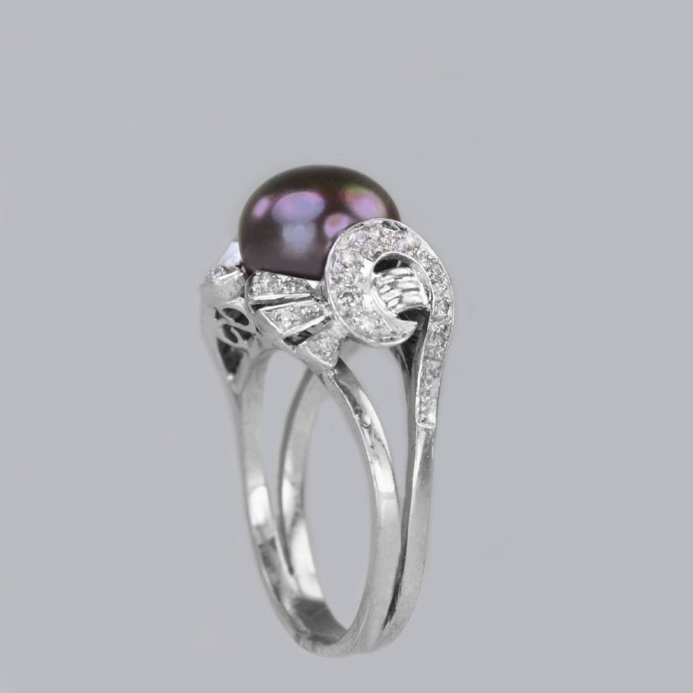 Tahitian Pearl & Diamond Ring 18ct Gold 1960's Black Pearl Cocktail Ring View VII