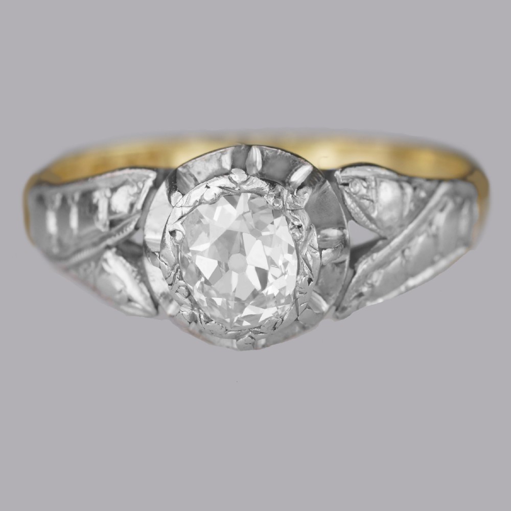 Solitaire Old Cut Diamond Ring Antique 18ct Gold & Plat 1920's Engagement Ring 