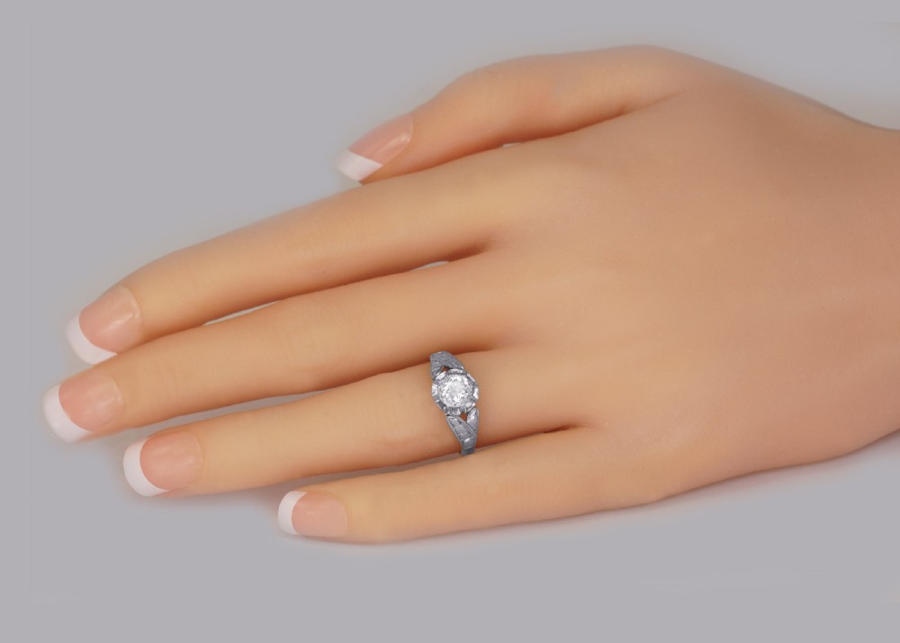 Solitaire Old Cut Diamond Ring Antique 18ct Gold & Plat 1920's Engagement Ring  View II