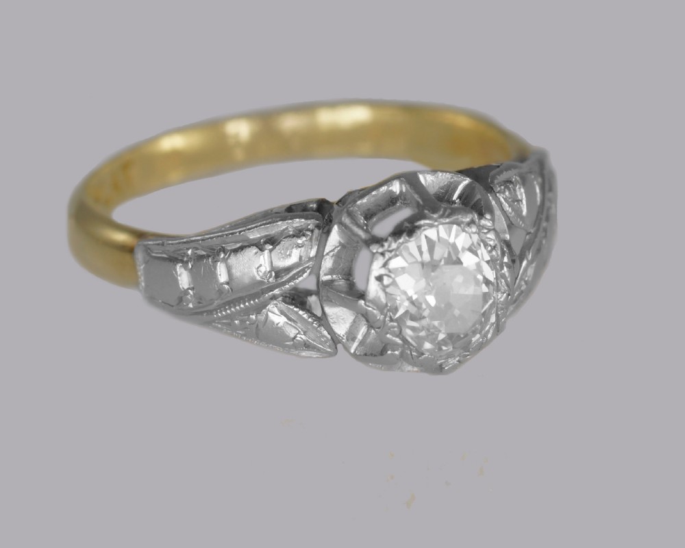 Solitaire Old Cut Diamond Ring Antique 18ct Gold & Plat 1920's Engagement Ring  View IV