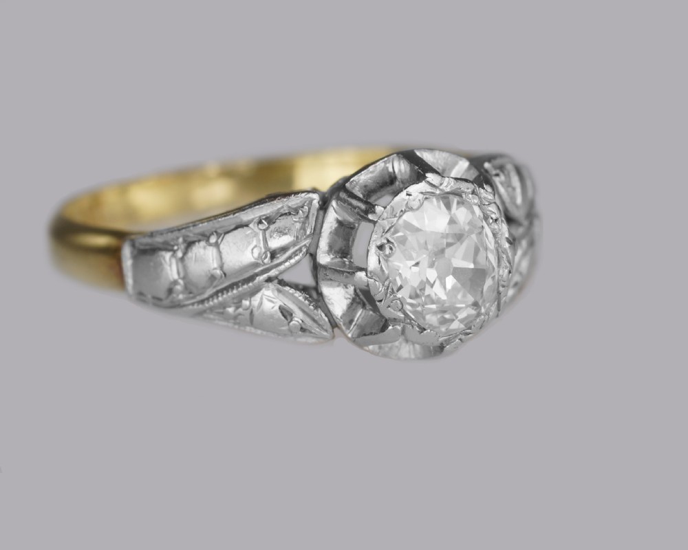 Solitaire Old Cut Diamond Ring Antique 18ct Gold & Plat 1920's Engagement Ring  View V