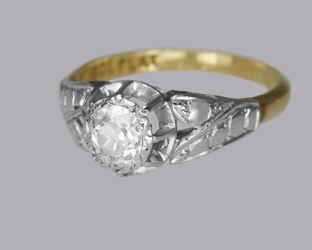 Solitaire Old Cut Diamond Ring Antique 18ct Gold & Plat 1920's Engagement Ring  View VI