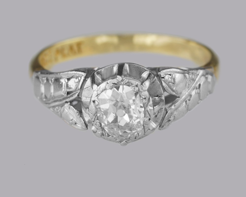 Solitaire Old Cut Diamond Ring Antique 18ct Gold & Plat 1920's Engagement Ring  View VII