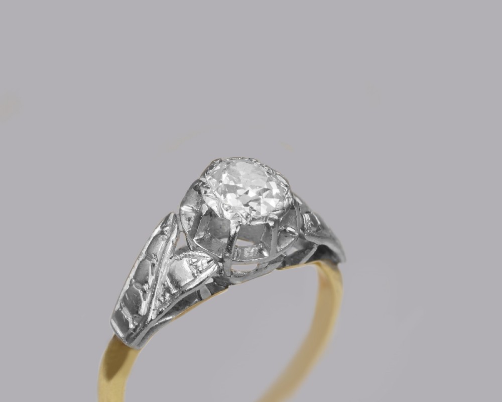 Solitaire Old Cut Diamond Ring Antique 18ct Gold & Plat 1920's Engagement Ring  View X