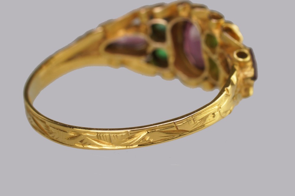 Victorian Garnet & Emerald English Ornate 12ct Gold Antique Ring Hallmarked 1873 View VII