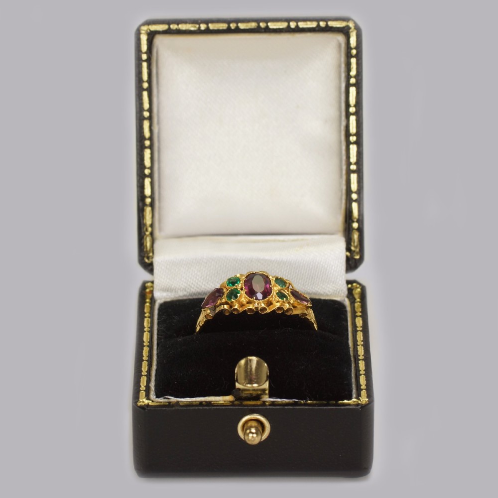 Victorian Garnet & Emerald English Ornate 12ct Gold Antique Ring Hallmarked 1873 View XIII