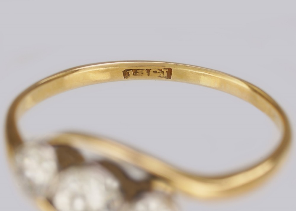 Art Deco Trilogy Ring Antique 0.90ct Old Cut Diamond 18ct Gold 1920's Twist Ring View VIII