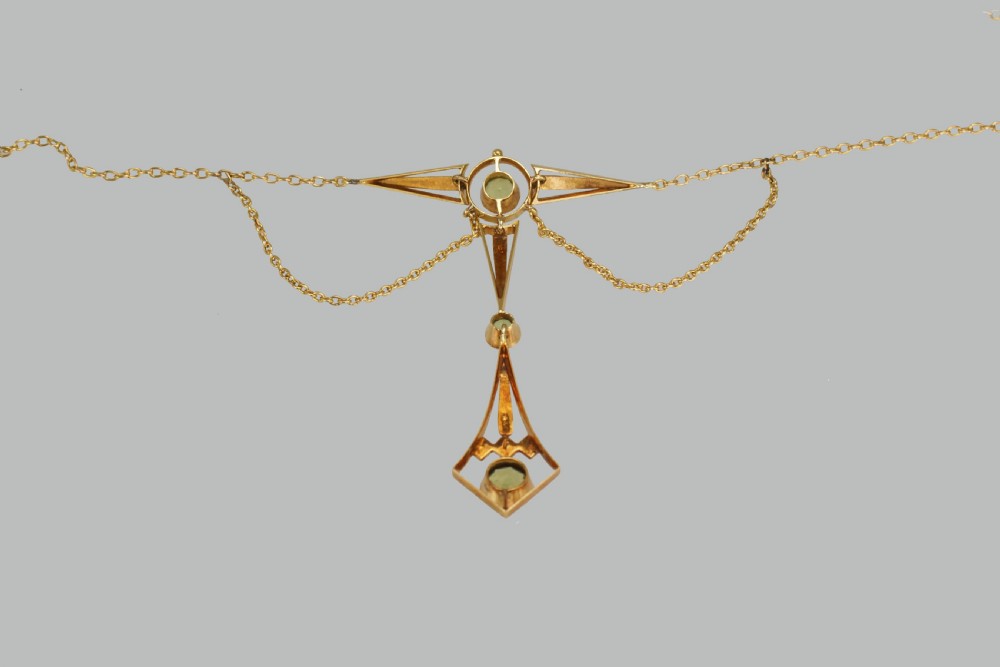 Art Deco Peridot & Pearl Necklace 15ct Gold Antique Edwardian Necklace circa 1915 View IX
