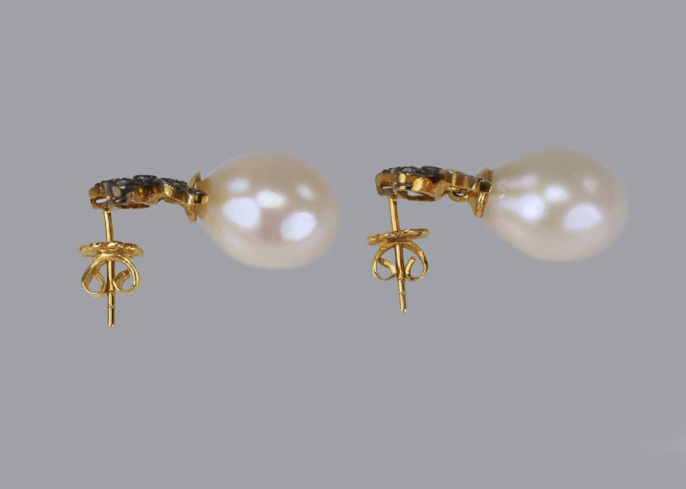 Victorian Pearl & Diamond Drop Earrings 18ct Gold & Silver Antique Dangle Earrings View II