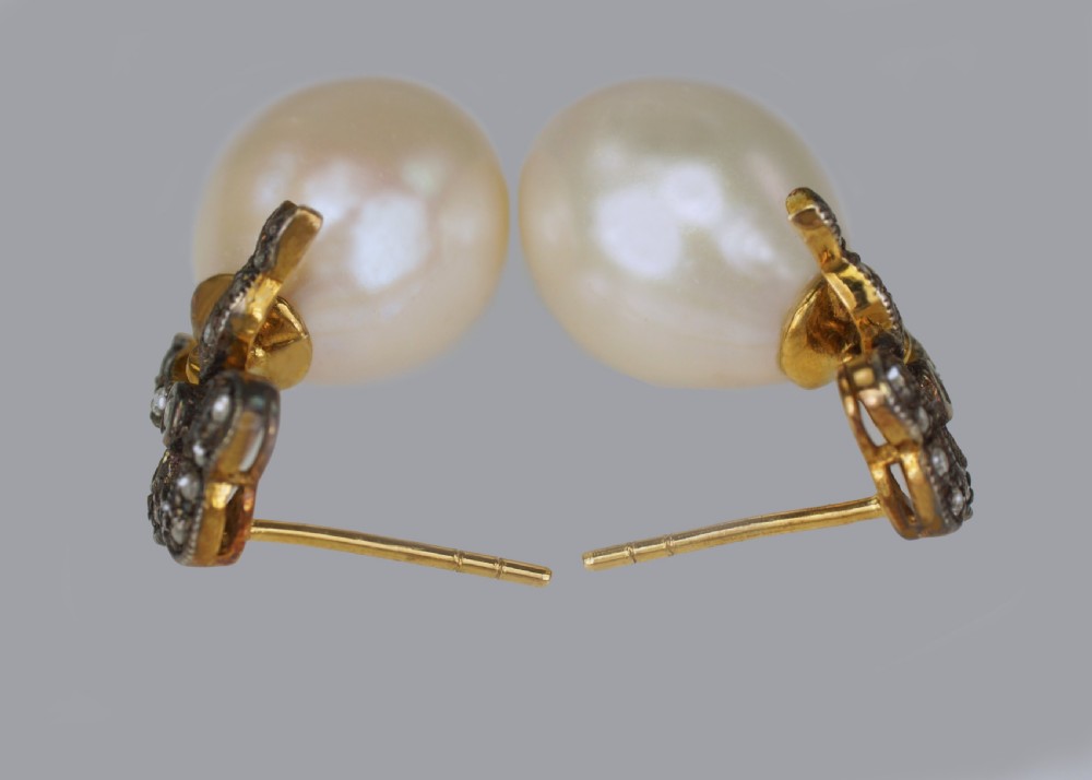 Victorian Pearl & Diamond Drop Earrings 18ct Gold & Silver Antique Dangle Earrings View III